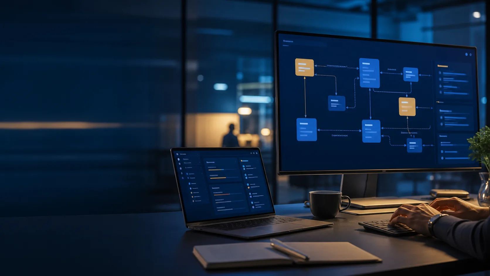 A human-supervised AI agent workflow on business screens
